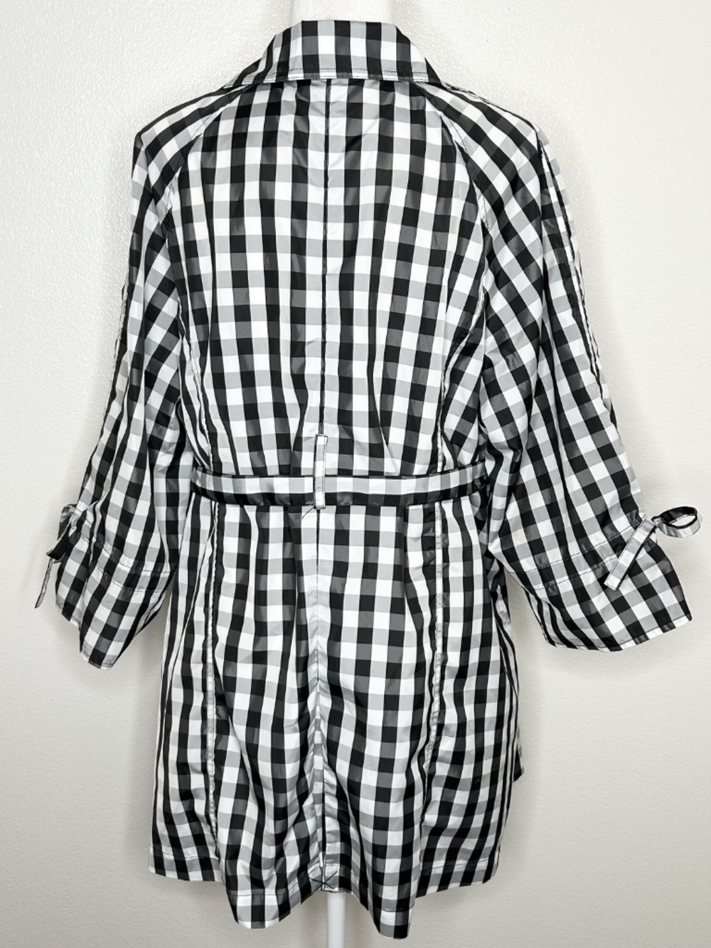 Lane Bryant Womens Black & White Plaid Tie-Waist Rain Coat Jacket Size 22/24 - Picture 5 of 9